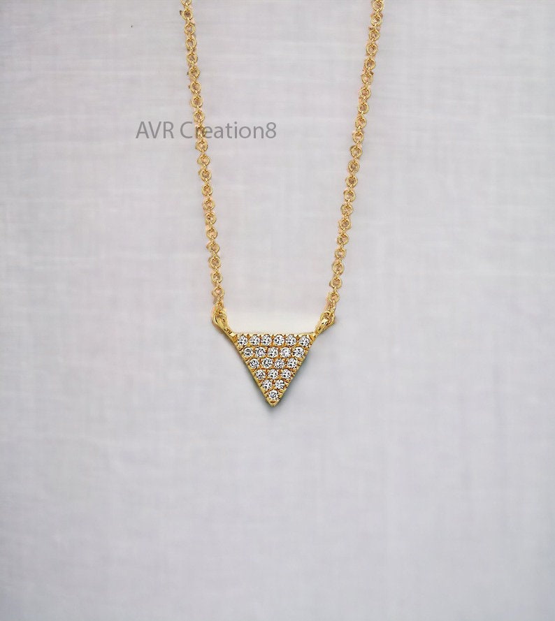Triangle Necklace, Pave CZ Triangle Pendant, Minimalist Geometric Necklace, Everyday Gold Jewelry, Layering Necklace Gift | Anniversary Gift
