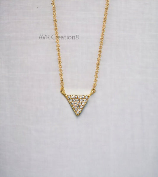 Triangle Necklace, Pave CZ Triangle Pendant, Minimalist Geometric Necklace, Everyday Gold Jewelry, Layering Necklace Gift | Anniversary Gift