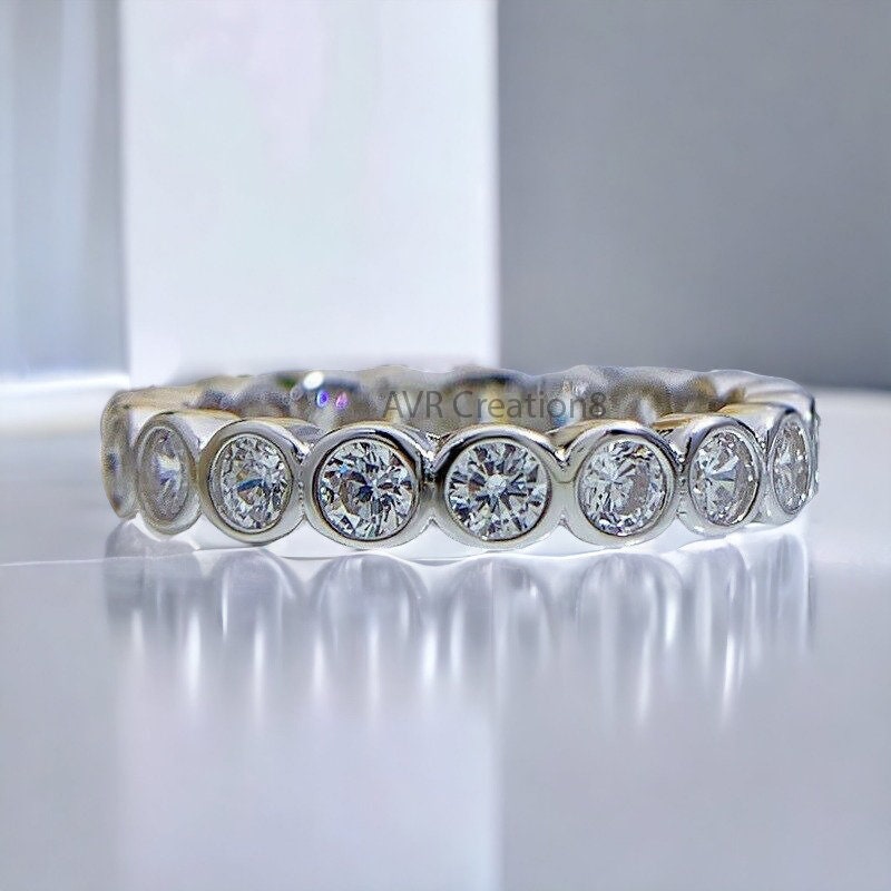 Bezel Set Eternity Band | Round Diamond Ring | Stackable Wedding Band | Modern Anniversary Ring | Everyday Sparkle Band | Gift for Her