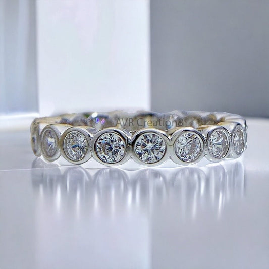 Bezel Set Eternity Band | Round Diamond Ring | Stackable Wedding Band | Modern Anniversary Ring | Everyday Sparkle Band | Gift for Her