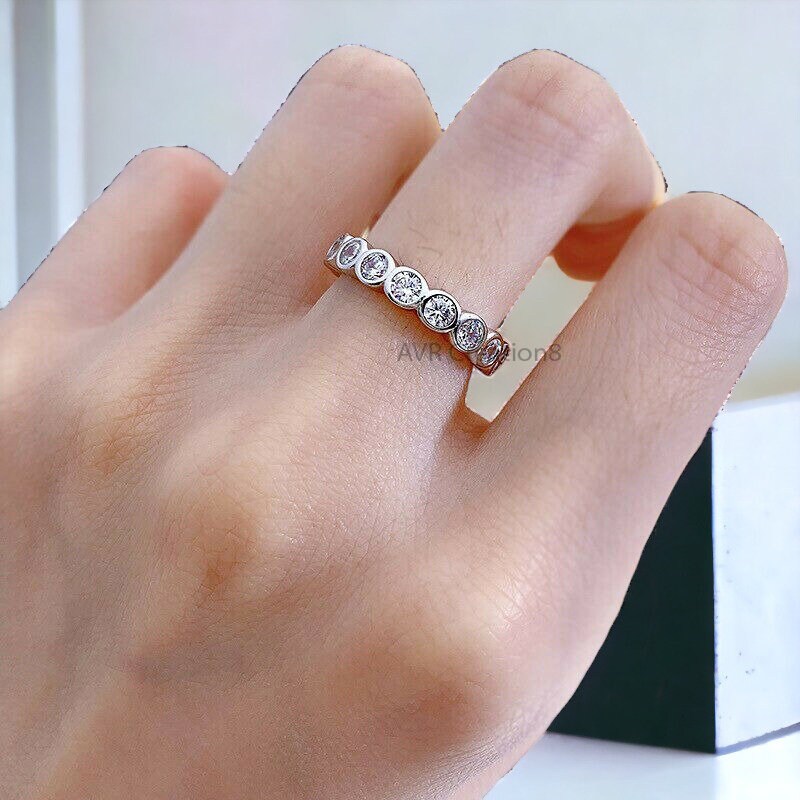 Bezel Set Eternity Band | Round Diamond Ring | Stackable Wedding Band | Modern Anniversary Ring | Everyday Sparkle Band | Gift for Her