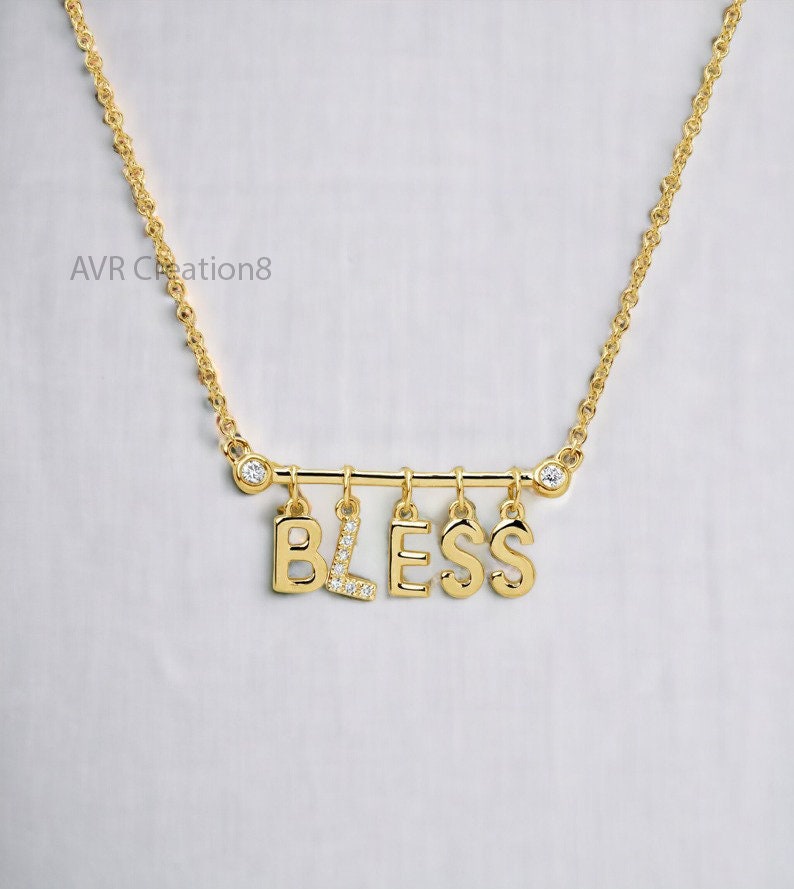 Personalized Pendant, Dainty Diamond BLESS Letter Pendant Necklace For Women, 925 Sterling Silver, Minimalist Necklace, Mothers Day Gifts