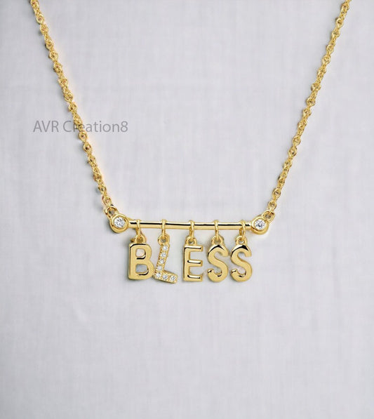 Personalized Pendant, Dainty Diamond BLESS Letter Pendant Necklace For Women, 925 Sterling Silver, Minimalist Necklace, Mothers Day Gifts