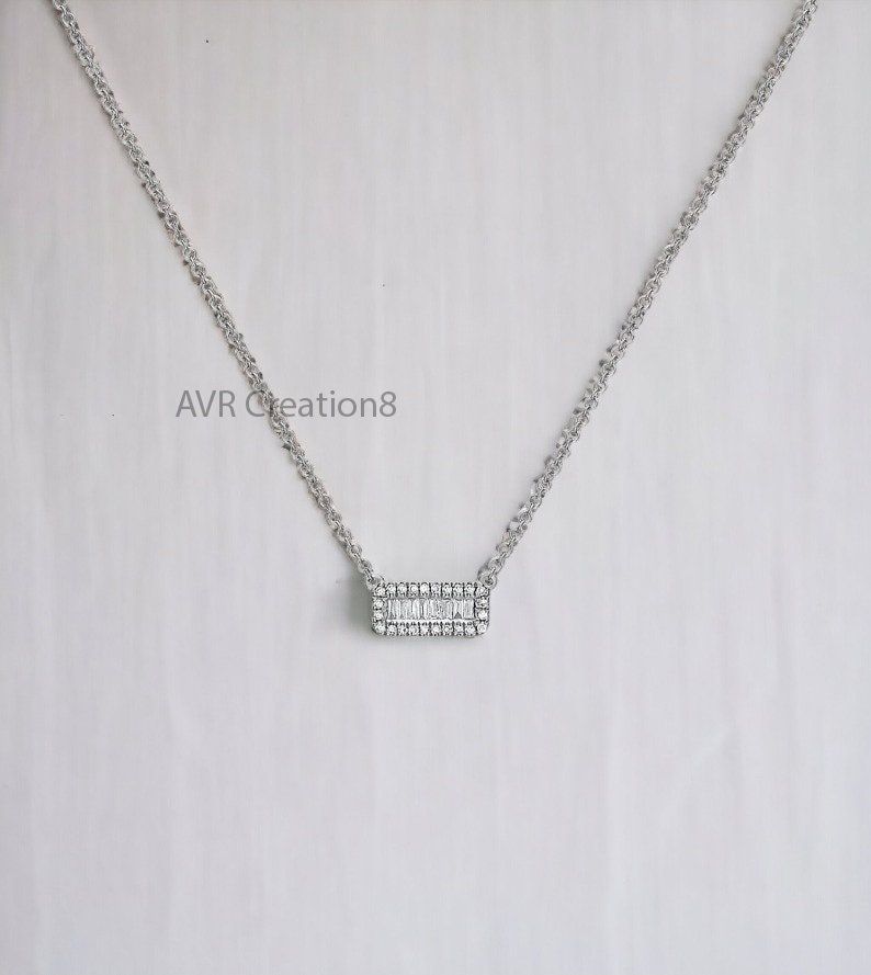 Dainty Baguette & Round CZ Necklace | Bar Pendant | Minimalist Necklace | Everyday Necklace | Gift for Her | Rectangular Sparkle Necklace