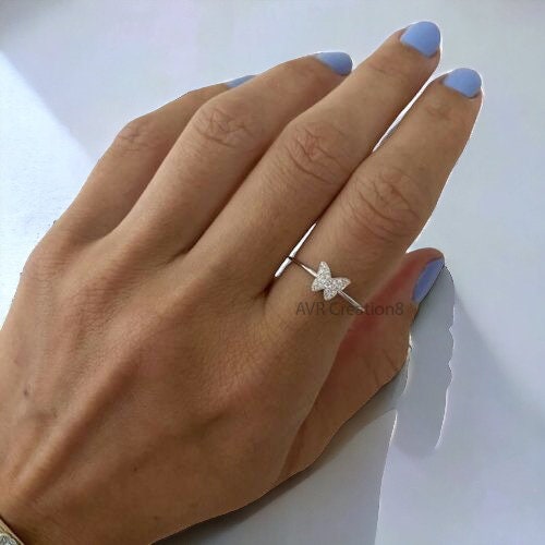 Diamond Butterfly Shape Ring, Diamond Handmade Ring, Cluster Diamond Ring, 925 Sterling Silver, Butterfly Wedding Ring, Gifts For Her