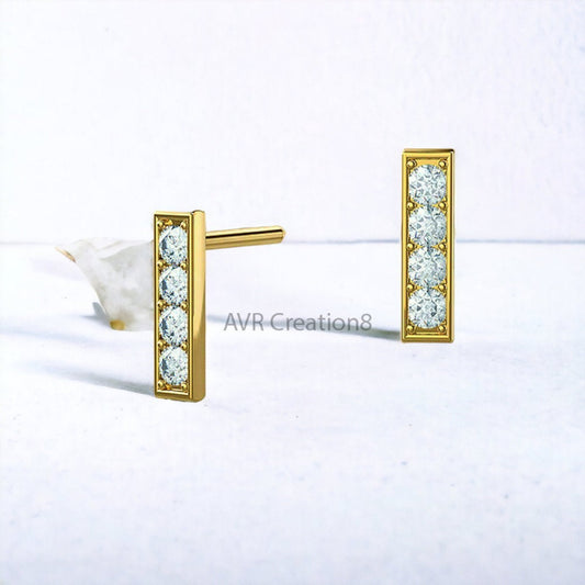 Four Stone Stud Earrings, Diamond Bar Line Stud Earrings, Dainty Earrings, Silver Diamond Earrings, Valentine's Gifts For Her, Bar Studs