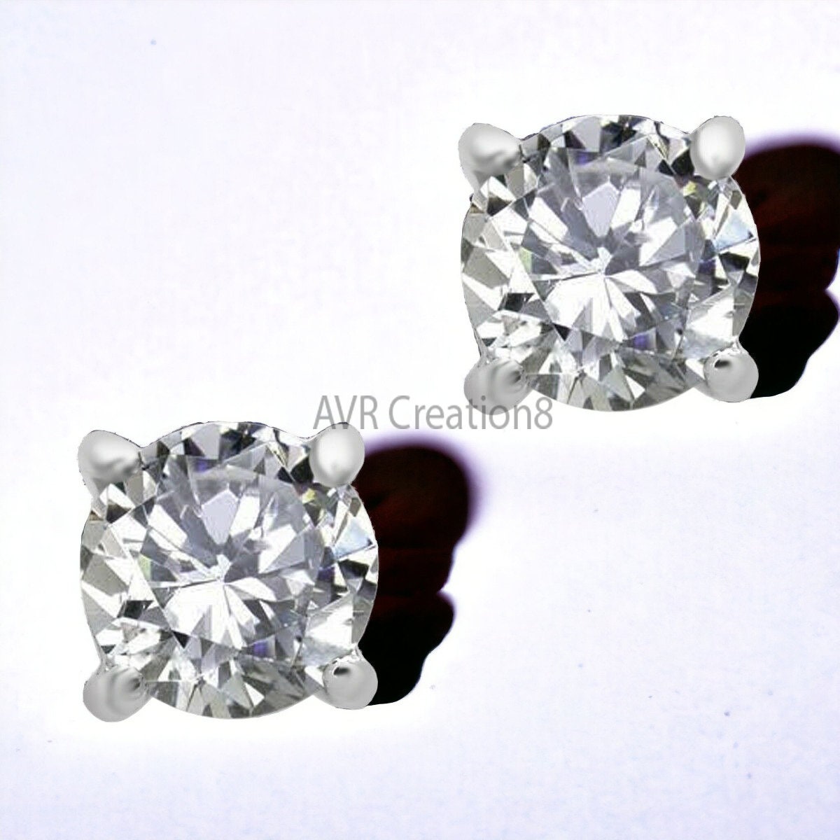 Diamond Solitaire Stud Earrings, Dainty Diamond Earrings, 925 Sterling Silver, 14K White Gold Plated, Daily Use Earrings, Valentine's Gifts
