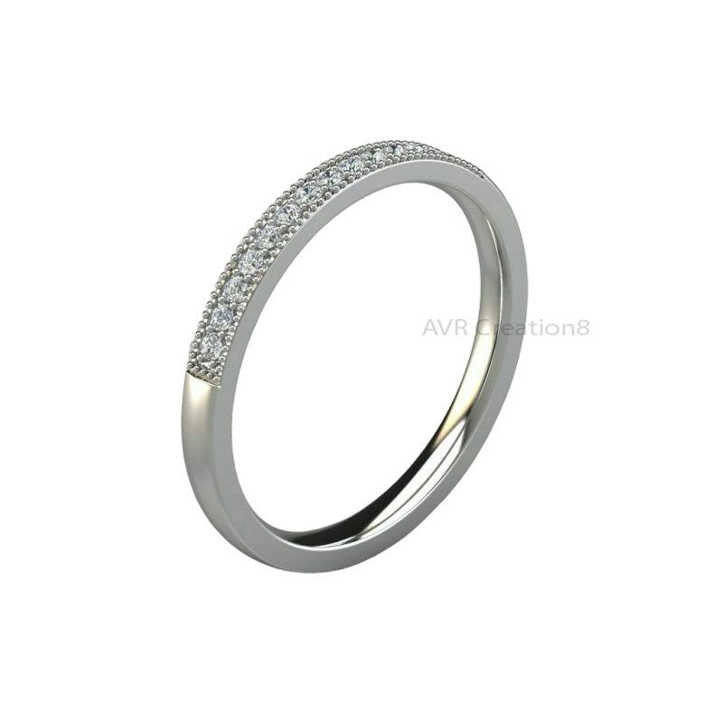 Moissanite Miligrain Half Eternity Diamond Band, Round Diamond Wedding Band, Diamond Ring for Women, 925 Sterling Silver Band Ring for Mom