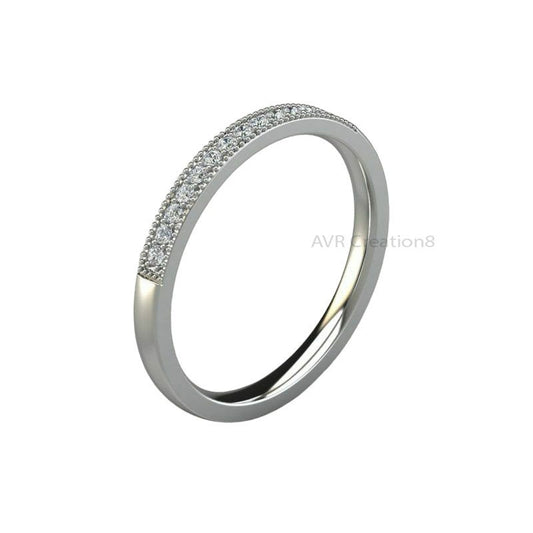 Moissanite Miligrain Half Eternity Diamond Band, Round Diamond Wedding Band, Diamond Ring for Women, 925 Sterling Silver Band Ring for Mom