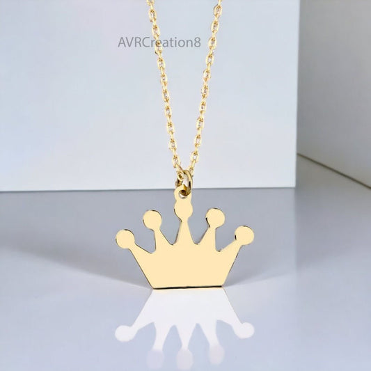 Queen Crown Charm Dainty Pendant Necklace, 14k Yellow Gold Plated, Daily Wear Pendant, Personalized Gift, 925 Sterling Silver, Gifts For Her