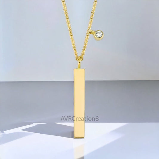 Women's Customized Bar Pendant Gifting Jewelry Pendant 925 Sterling Silver 14K Yellow Gold Plated Vertical bar Pendent