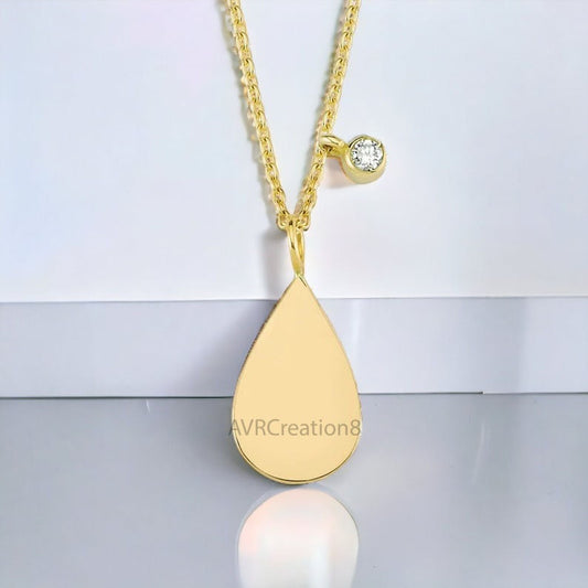 Pear Shape Single Stone Diamond Pendant Necklace, Minimalist Pendant, 925 Sterling Silver, Handmade Pendant, Mothers Day Gifts For Mom
