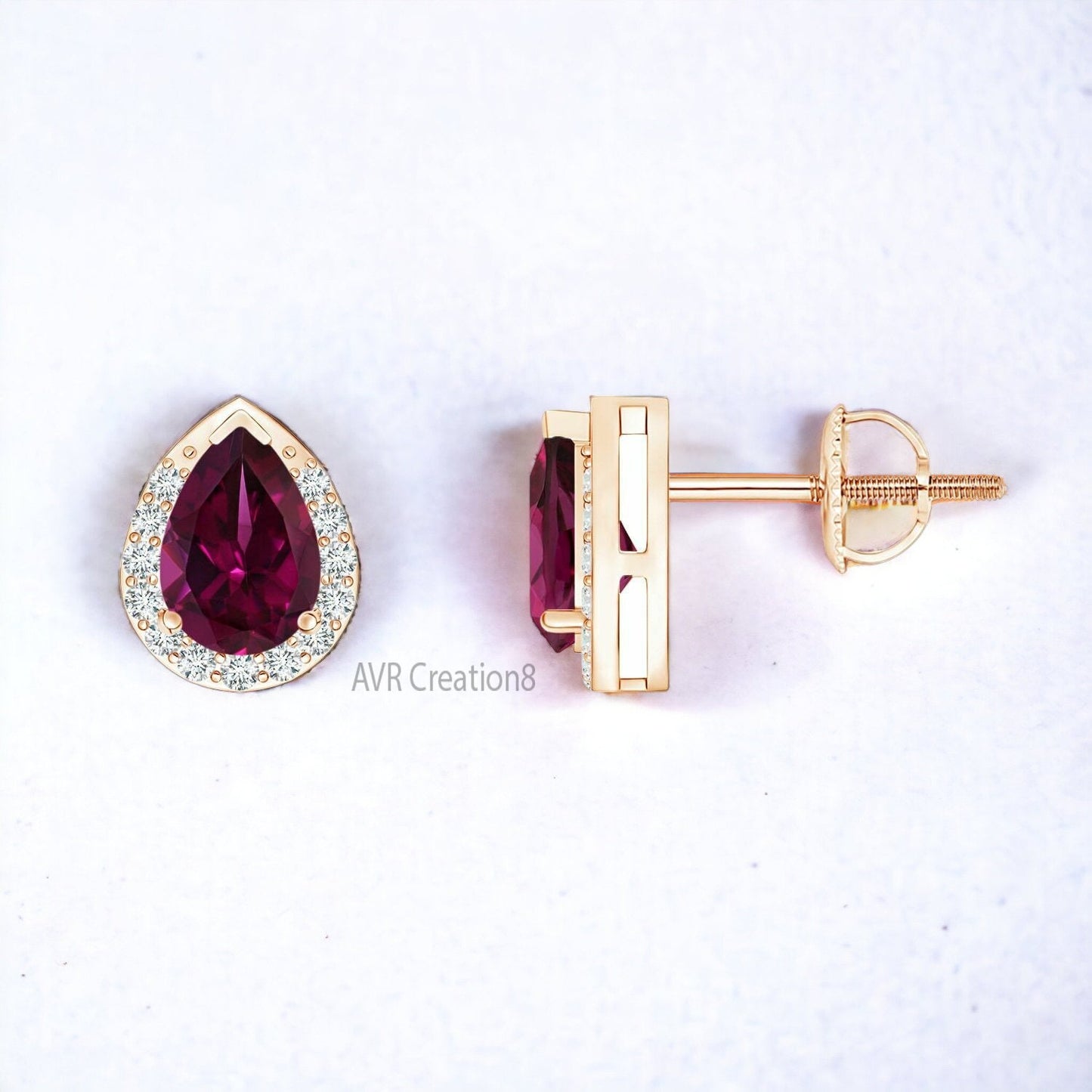 Screw Back Amethyst Stud Earrings, 925 Sterling Silver, Gemstone Earrings, Pear Cut Halo Diamond Earrings, Mothers Day Gifts, Gemstone Studs