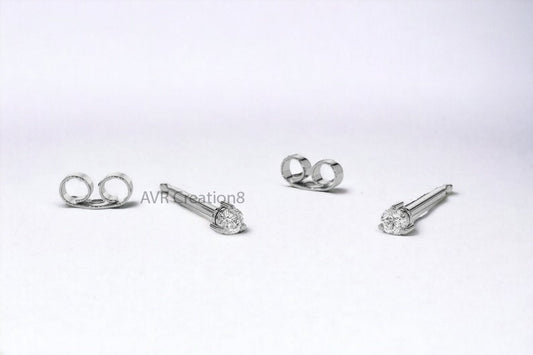 Round 3mm Stud Earrings, Solitaire Stud Earrings, Dainty Diamond Stud Earrings, Daily Use Earrings, 14K White Gold Studs, Birthday Gifts
