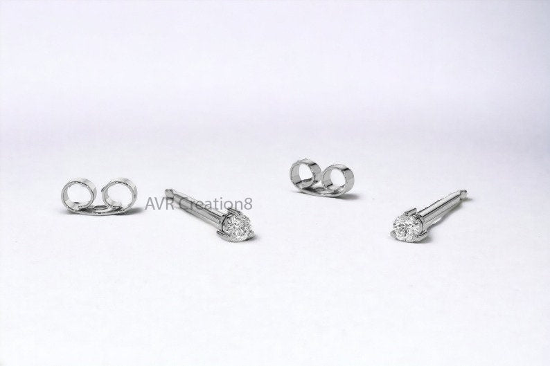 Round 3mm Stud Earrings, Solitaire Stud Earrings, Dainty Diamond Stud Earrings, Daily Use Earrings, 14K White Gold Studs, Birthday Gifts