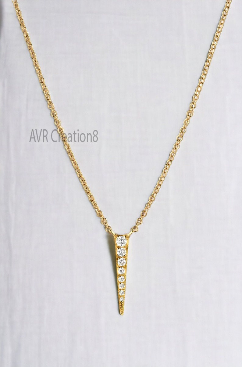 Round Cut Diamond Triangle Bar Necklace Pendant Valentine's Gifts, Gifts For Gilfriend 14K Yellow Gold Plated,  925 Sterling Silver