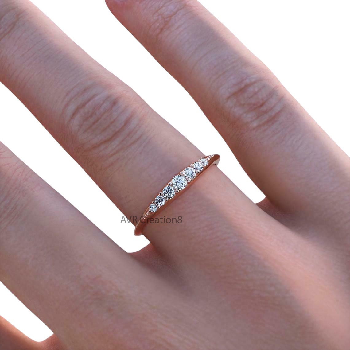 Diamond Ring For Women, 14K Rose Gold Plated, Wedding Diamond Ring, Silver Ring, Minimalist Stacking Rings, Anniversary Gift, Birthday Gift