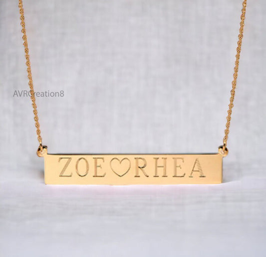 Personalized Minimalist Nameplate Bar Pendant Necklace, 14k Yellow Gold Customized Dainty Pendant, Anniversary Gifts, Mothers Day Gifts