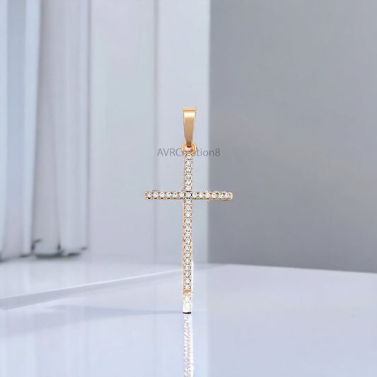 Dainty Diamond Cross Pendant Necklace For Women, Minimalist Handmade Pendant, 14K Rose Gold Plated, 925 Sterling Silver, Mothers Day Sale