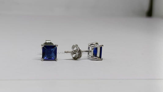 Emerald Cut Blue Sapphire Stud Earrings | Topaz Studs | Dainty Blue Gemstone Earrings | September/December Birthstone | Everyday Jewelry