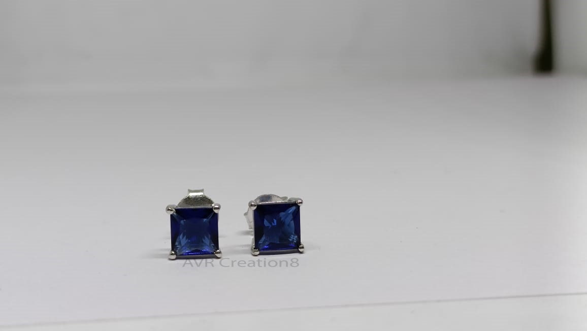 Emerald Cut Blue Sapphire Stud Earrings | Topaz Studs | Dainty Blue Gemstone Earrings | September/December Birthstone | Everyday Jewelry