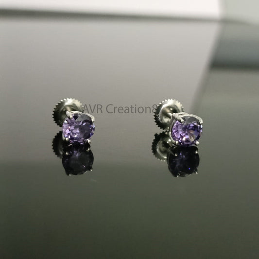 Dainty Purple Amethyst Stud Earrings | Sterling Silver Gemstone Studs | Minimalist Everyday Earrings | February Birthstone | Round Studs