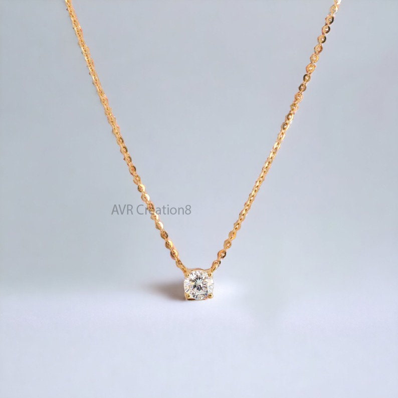 Round Cut Diamond Solitaire Pendant Necklace For Her, Daily Use Necklace, Dainty Necklace, 925 Sterling Silver, Mothers Day Sale