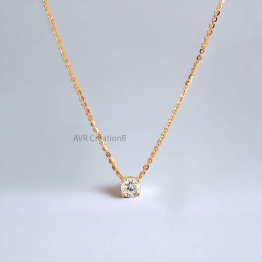 Round Cut Diamond Solitaire Pendant Necklace For Her, Daily Use Necklace, Dainty Necklace, 925 Sterling Silver, Mothers Day Sale