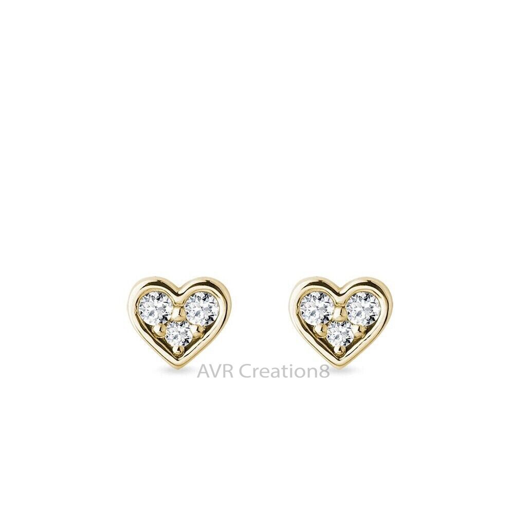 Heart Shape Three Stone Dainty Diamond Stud Earrings, 925 Sterling Silver, Daily Use Earrings, Valentine's Day Gifts, Gifts For Mom