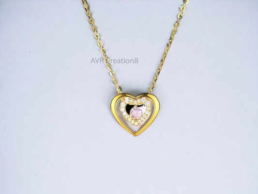 Pink Sapphire & Diamond Charm Heart Shape Necklace Pendant, Heart Pendant, Dainty Necklace, 925 Sterling Silver, Gifts For Girlfriend