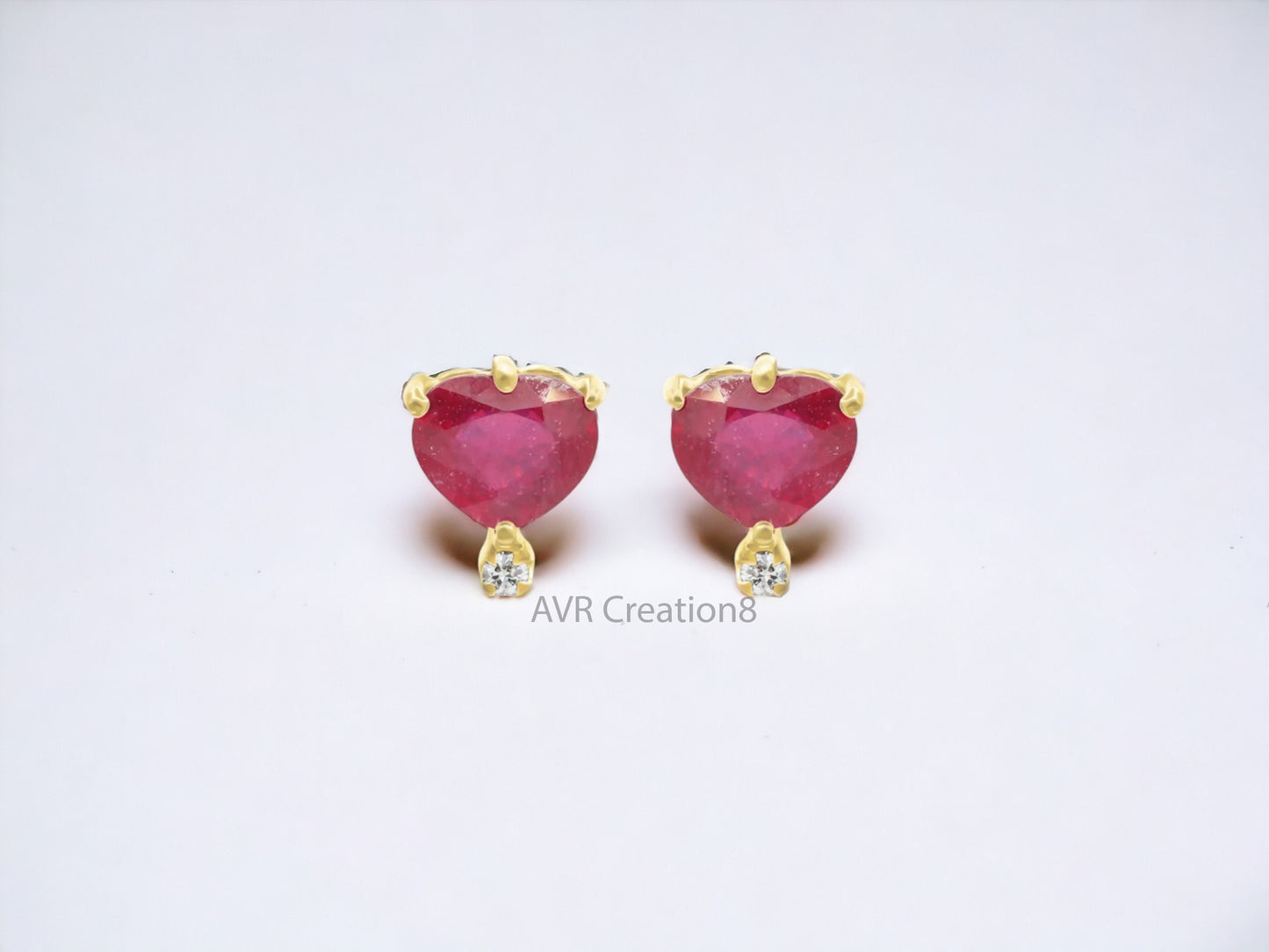 Heart Shape Red Ruby Pushback Gemstone Stud Earrings For Women, Minimalist Earrings, 14K Yellow Gold Plated Earring, Handmade Gifts For Her