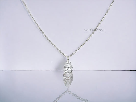 Teardrop Shape Diamond Pendant Necklace With Cable Chain, Single Stone Pendant, Diamond Necklace, 925 Sterling Silver, Valentine's Day Gift