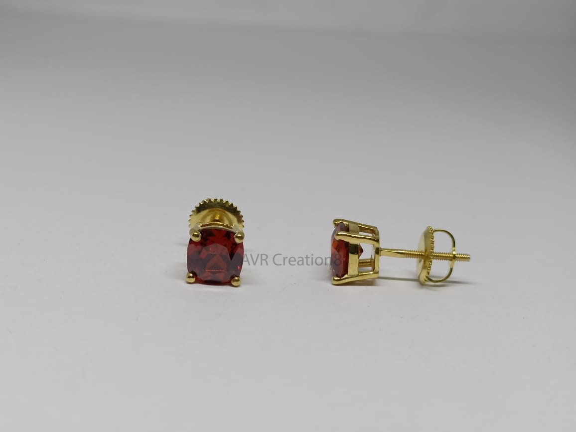 Cushion Cut Red Garnet/Ruby Stud Earrings | Gold Everyday Gemstone Studs | January/July Birthstone Jewelry | Minimalist Red Earrings