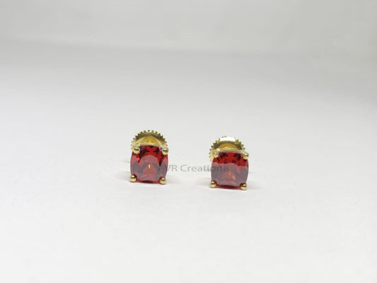 Cushion Cut Red Garnet/Ruby Stud Earrings | Gold Everyday Gemstone Studs | January/July Birthstone Jewelry | Minimalist Red Earrings