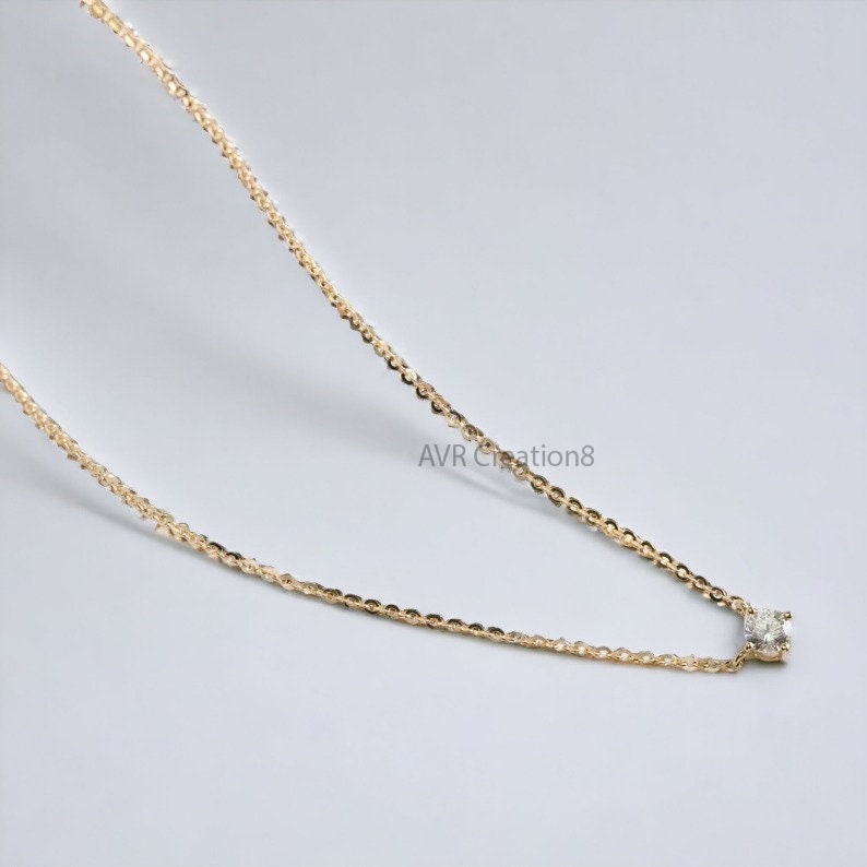 Round Cut Diamond Solitaire Pendant Necklace For Her, Daily Use Necklace, Dainty Necklace, 925 Sterling Silver, Mothers Day Sale