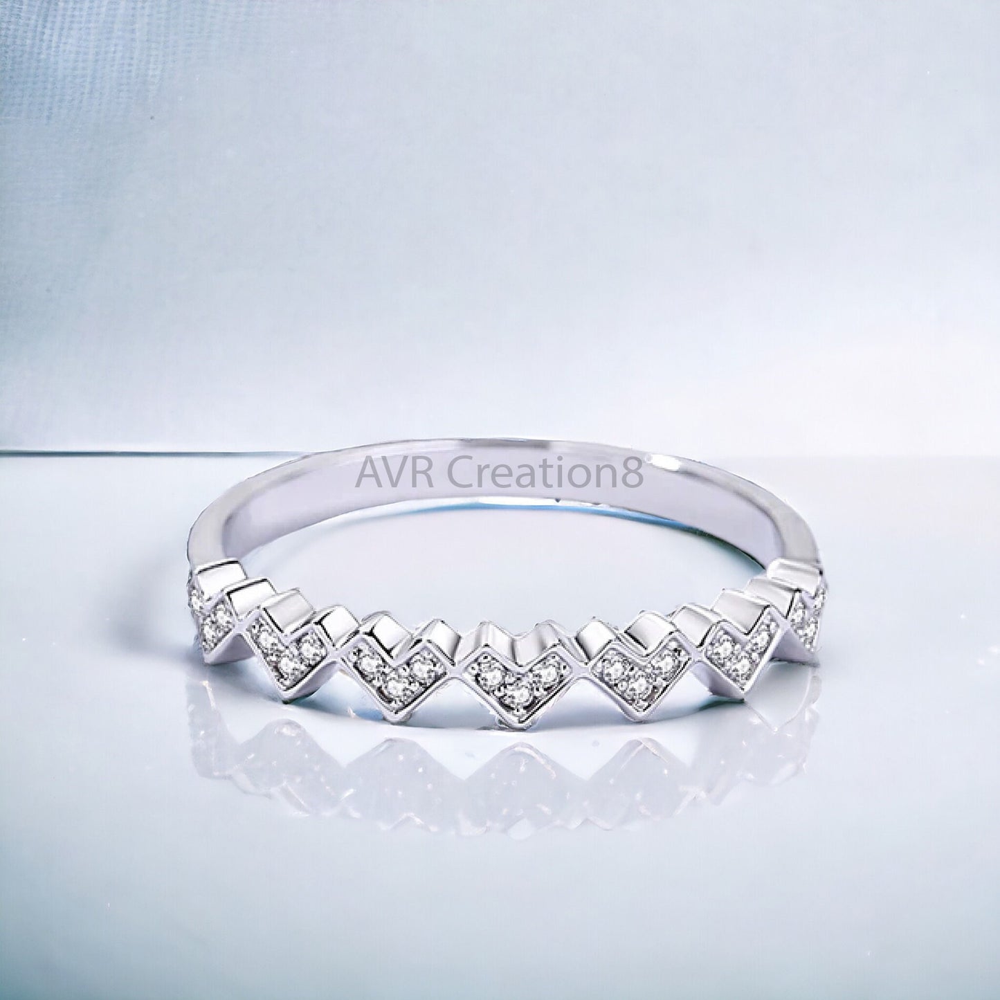 Dainty Diamond Engagement Ring Band, Heart Shape Diamond Ring Band, Half Eternity Band, 925 Sterling Silver Ring, Mothers Day Gifts