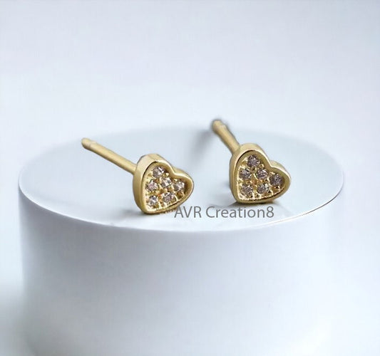Heart Shape Dainty Diamond Stud Earrings, Bezel Set Diamond Stud Earrings, 925 Sterling Silver, Earrings For Women, Mothers Day Gifts
