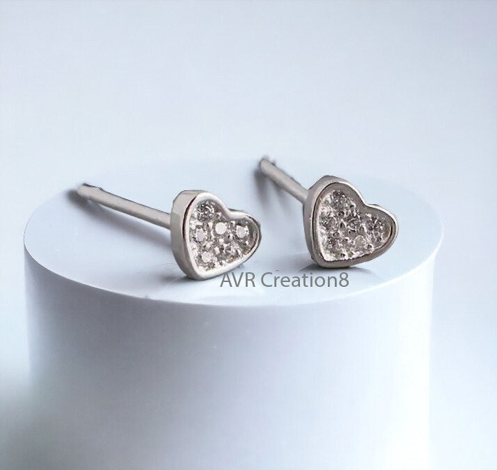 Heart Shape Dainty Diamond Stud Earrings, Bezel Set Diamond Stud Earrings, 925 Sterling Silver, Earrings For Women, Mothers Day Gifts