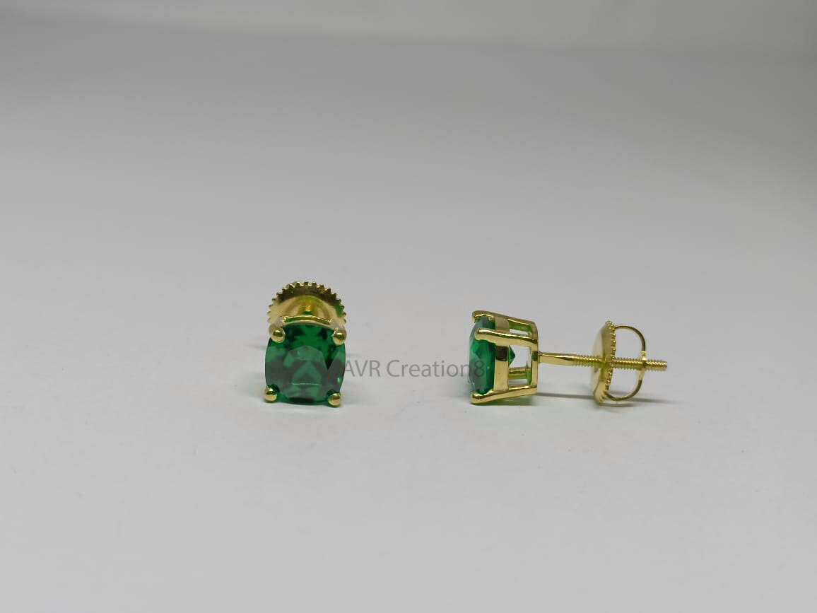 Cushion Cut Green Gemstone Stud Earrings | Gold Everyday Emerald/Peridot Studs | May/August Birthstone Jewelry | Minimalist Green Earrings