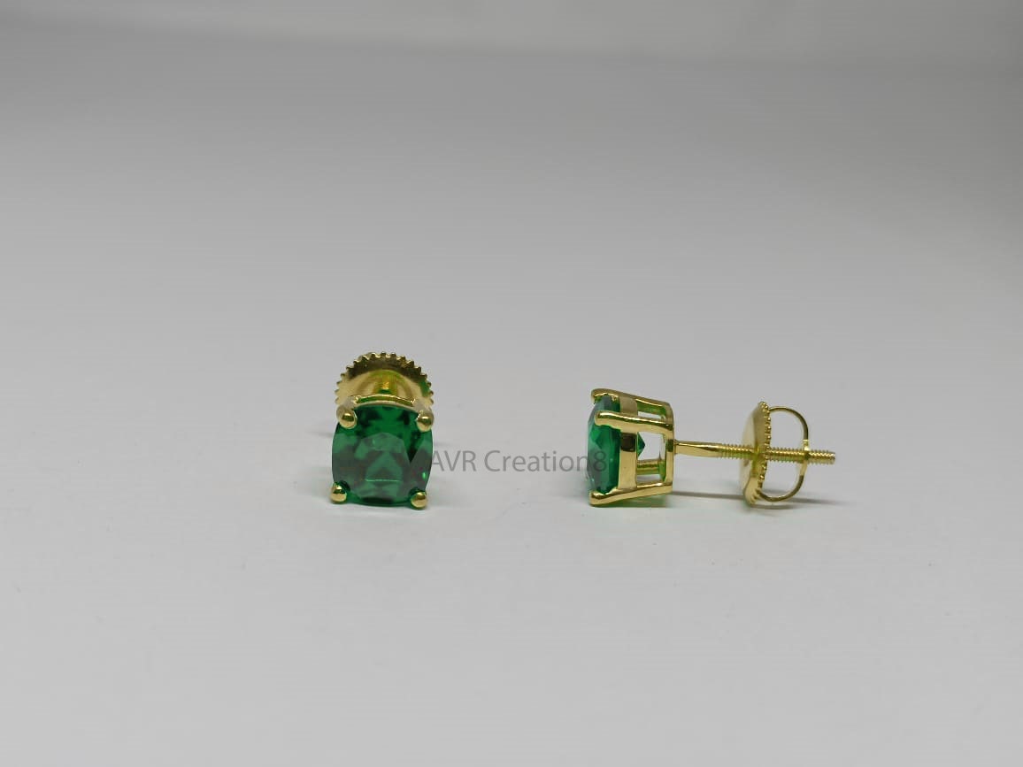 Cushion Cut Green Gemstone Stud Earrings | Gold Everyday Emerald/Peridot Studs | May/August Birthstone Jewelry | Minimalist Green Earrings