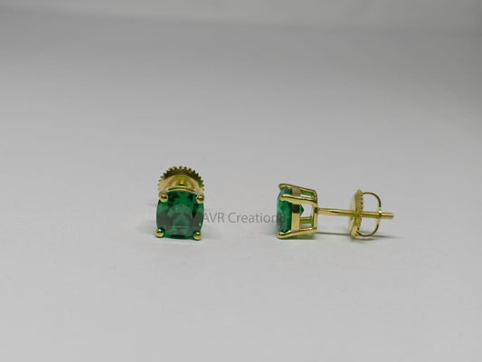 Cushion Cut Green Gemstone Stud Earrings | Gold Everyday Emerald/Peridot Studs | May/August Birthstone Jewelry | Minimalist Green Earrings