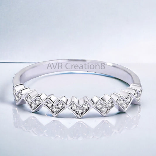 Dainty Diamond Engagement Ring Band, Heart Shape Diamond Ring Band, Half Eternity Band, 925 Sterling Silver Ring, Mothers Day Gifts