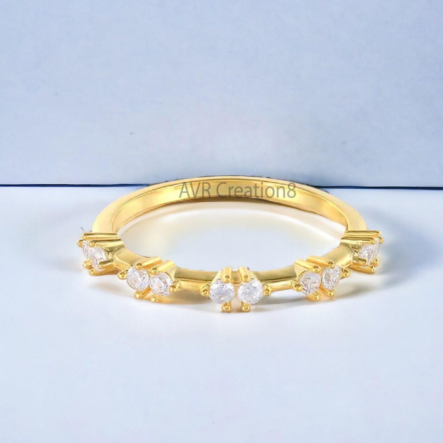 Half Eternity Diamond Wedding Ring for Women, 14K Yellow Gold Plated, Minimalist Band, Dainty Diamond Ring, Moissanite Band, Gifts for Her