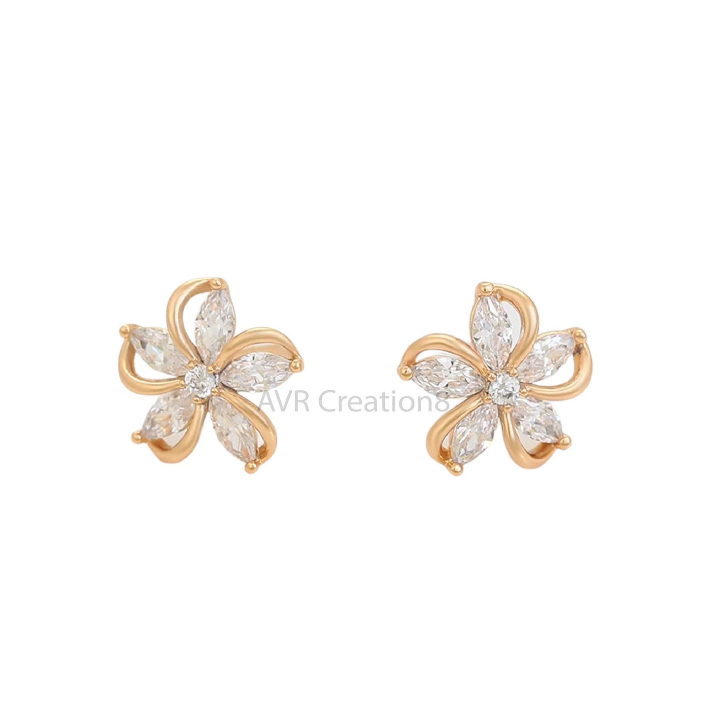 Flower Shape Five Stone Push Back Style Earrings, Marquise Cut Moissanite Stud Earrings, Earrings For Women, Anniversary Gifts Earrings