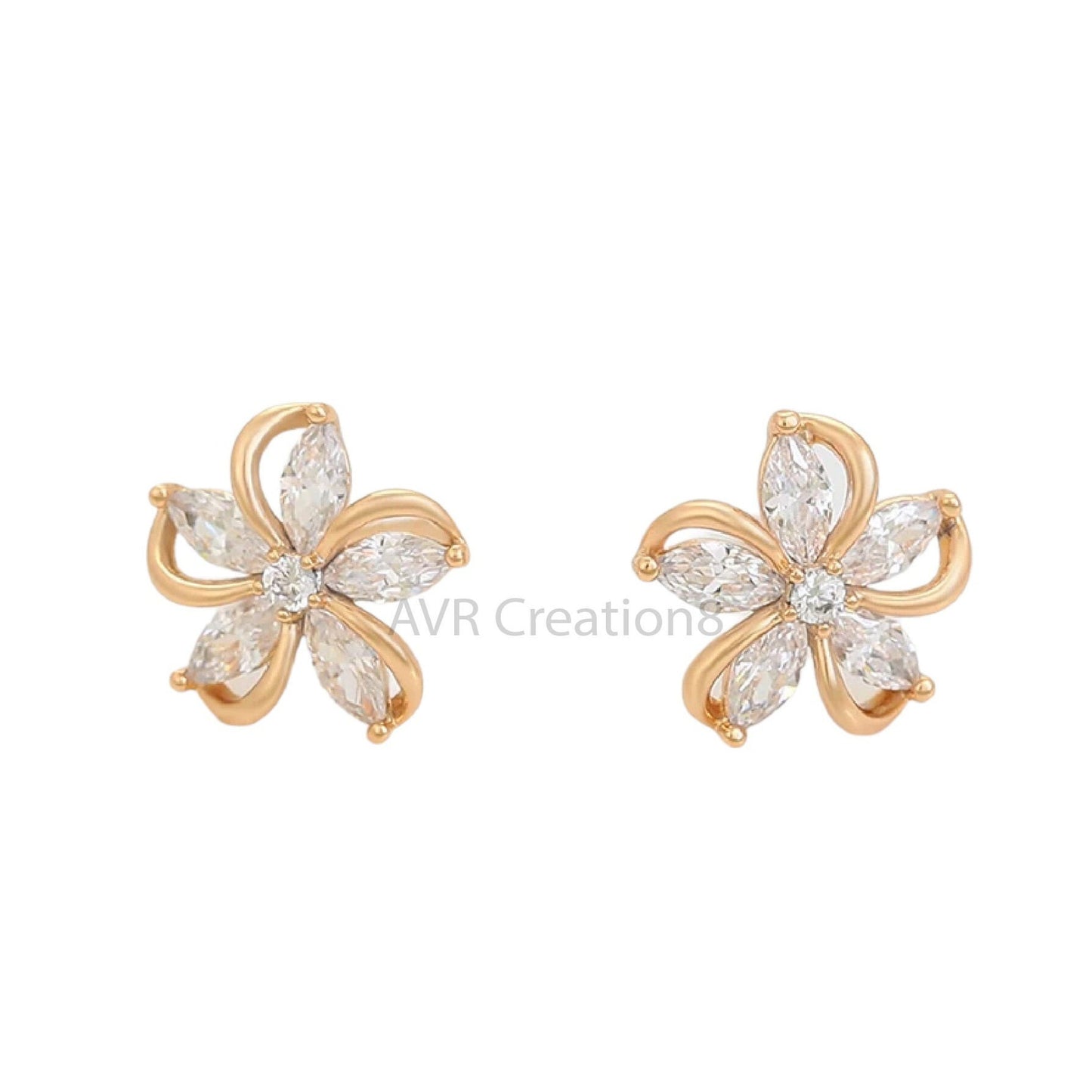 Flower Shape Five Stone Push Back Style Earrings, Marquise Cut Moissanite Stud Earrings, Earrings For Women, Anniversary Gifts Earrings