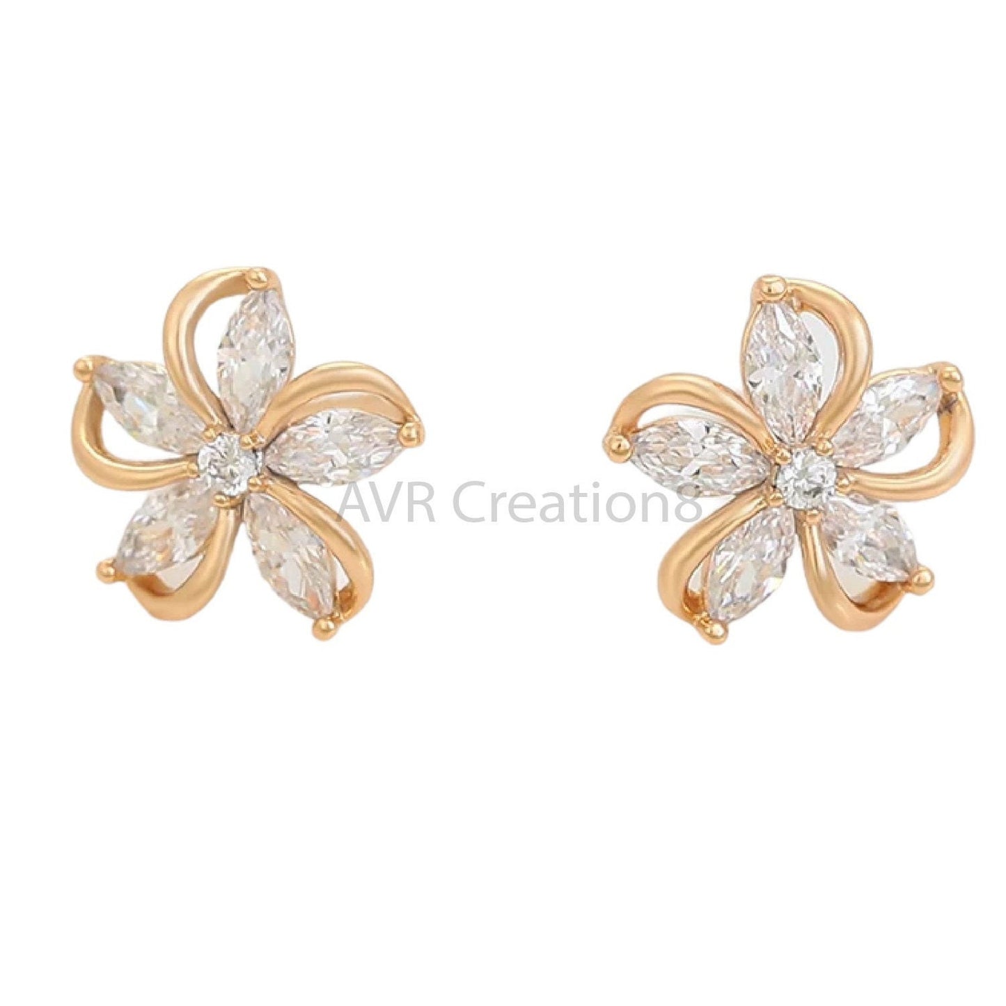 Flower Shape Five Stone Push Back Style Earrings, Marquise Cut Moissanite Stud Earrings, Earrings For Women, Anniversary Gifts Earrings