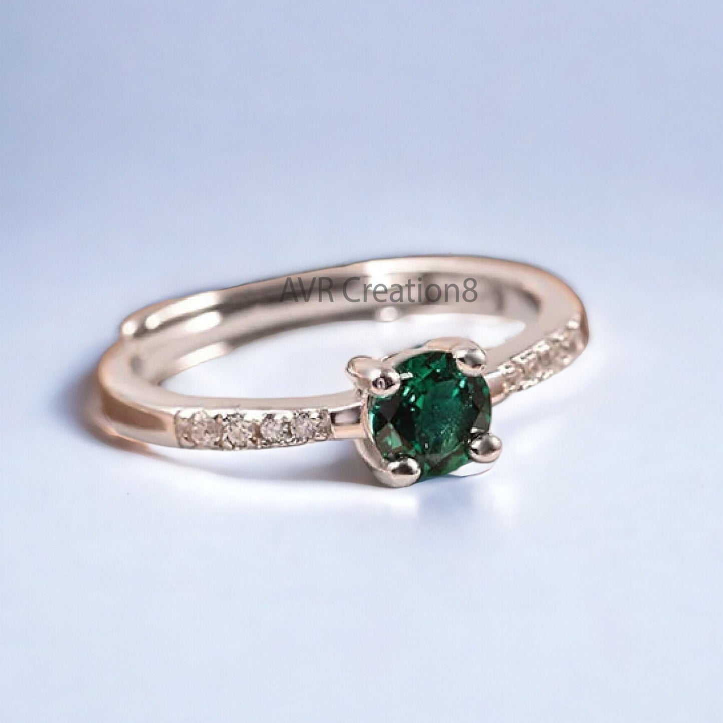 Green Emerald Solitaire Engagement Ring, May Birthstone Ring, Round Emerald Ring, 925 Sterling Silver, Rings For Women, Anniversary Gifts