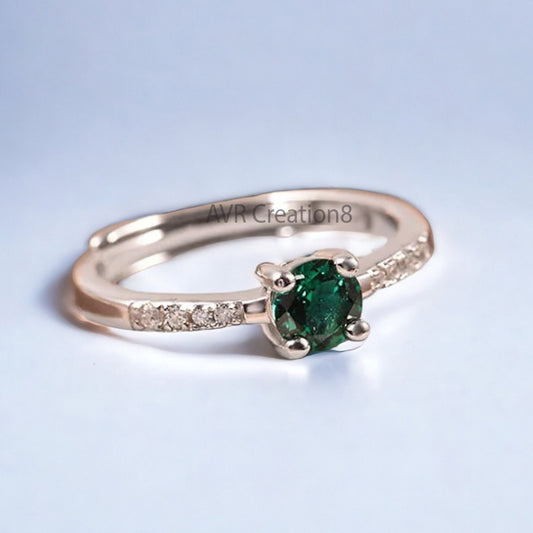 Green Emerald Solitaire Engagement Ring, May Birthstone Ring, Round Emerald Ring, 925 Sterling Silver, Rings For Women, Anniversary Gifts