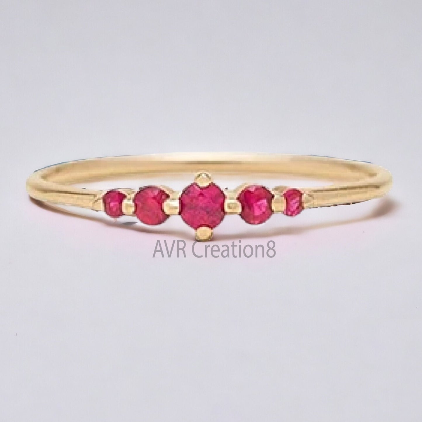 Five Stone Pink Ruby Gemstone Wedding Women's Ring, Pink Birthstone Ring, 14K Yellow Gold Plated, 925 Sterling Silver, Gifts For Girlfriend
