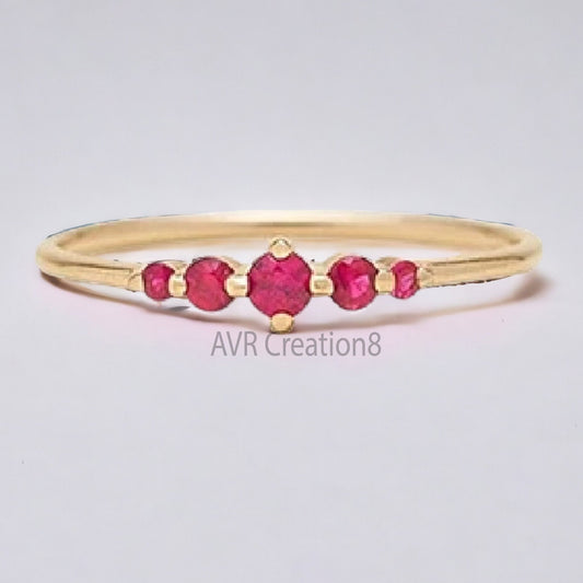 Five Stone Pink Ruby Gemstone Wedding Women's Ring, Pink Birthstone Ring, 14K Yellow Gold Plated, 925 Sterling Silver, Gifts For Girlfriend